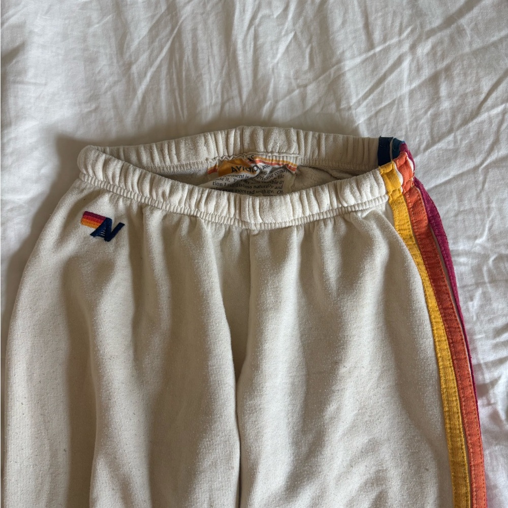 Aviator Nation  Cream Joggers with Rainbow Stripes